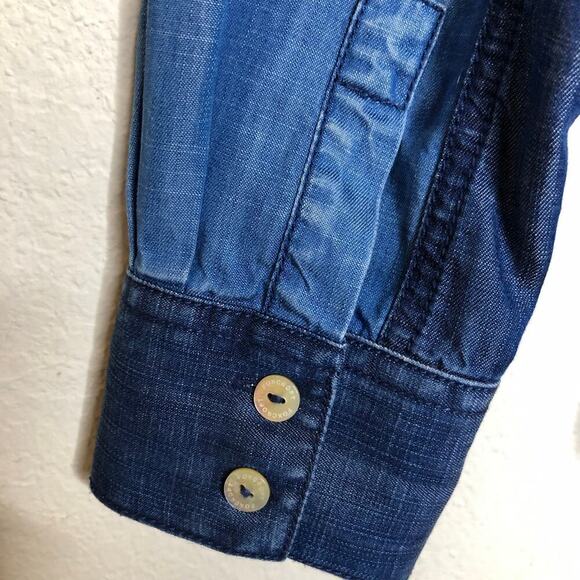 Foxcroft Women's Button-up Shirt Tencel Long Sleeve Shirt Color Block Retro - Picture 11 of 13